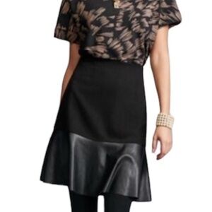 CAbi Faux Leather Fit & Flare Flip Pull On Knit Mini Short Skirt Black XL